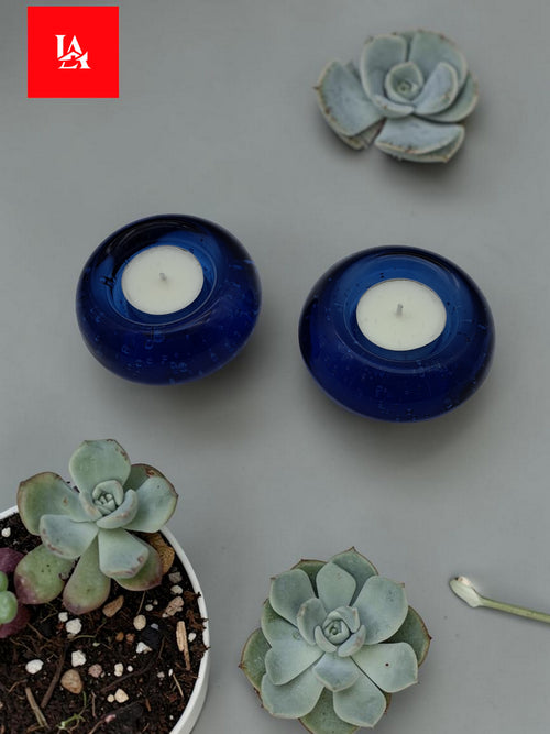 2 Glasdekokerzenhalter mit Teelicht