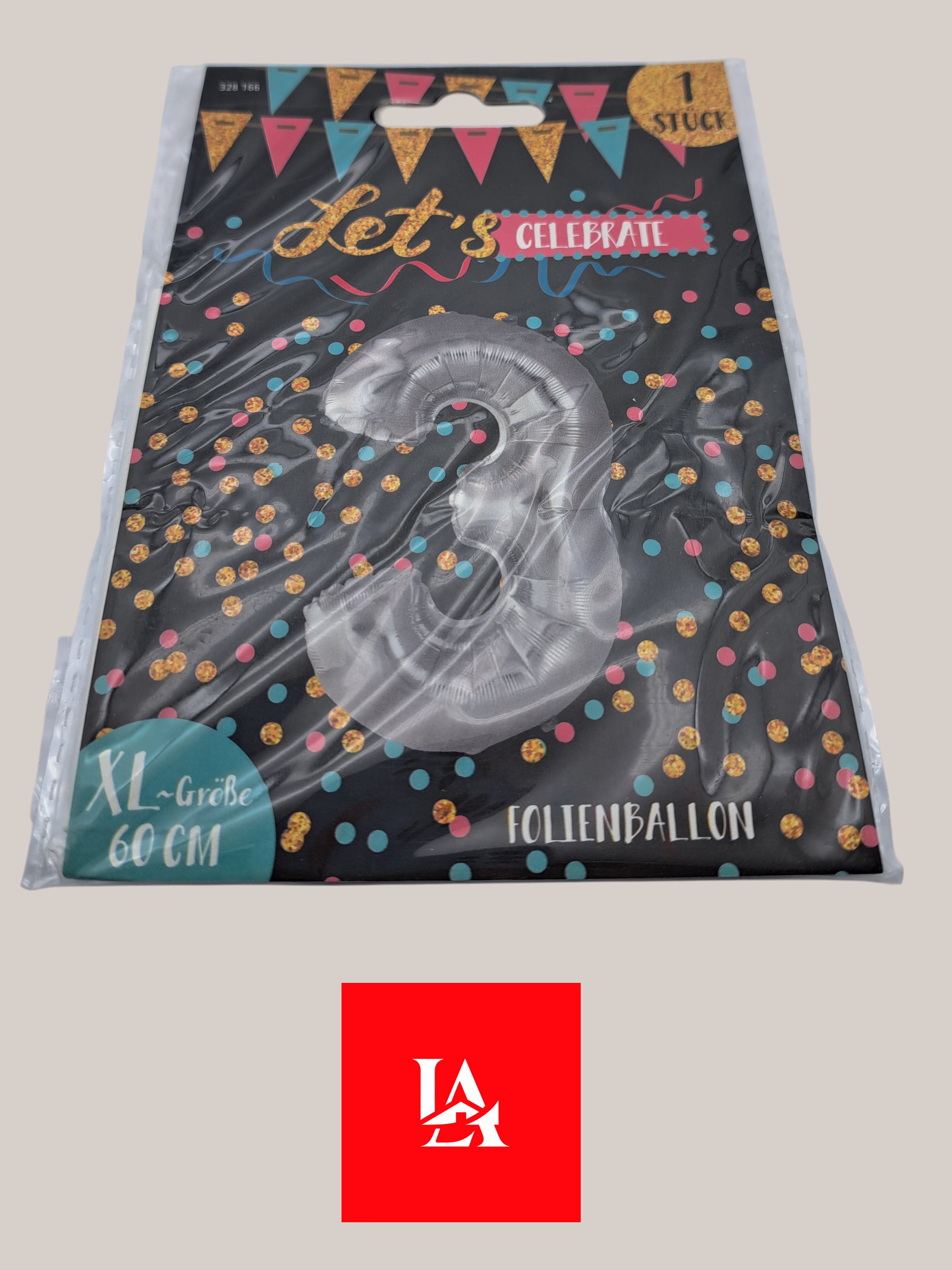 Folienballon Grösse XL in Silber  Zahl "3"